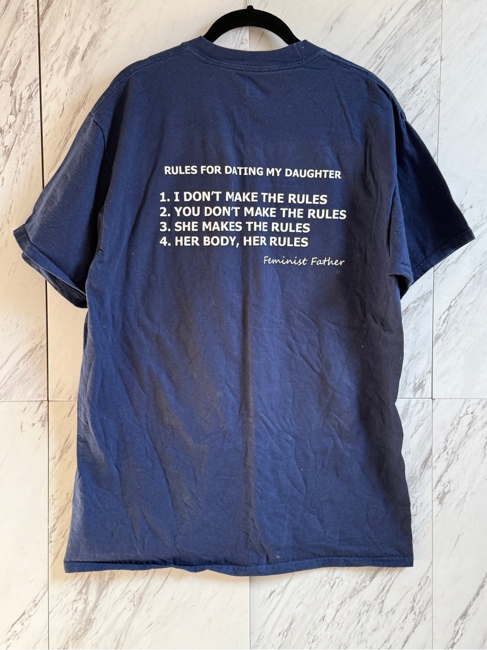Rules For Dating My Daughter Feminist Father Novelty Graphic Tee Navy L